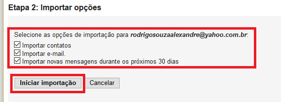 Iniciar importação conta